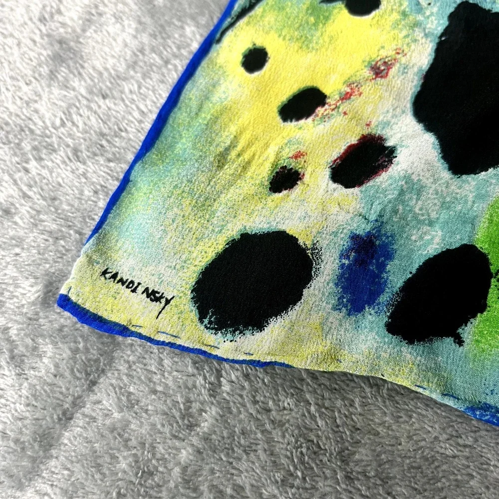 Kandinsky Art to Wear 100% Silk Scarf Multicolored Abstract Rectangle 60x36